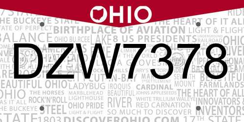 DZW7378 Ohio License Plate