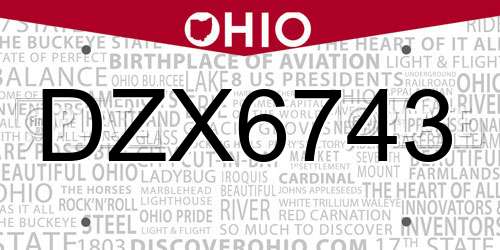 DZX6743 Ohio License Plate