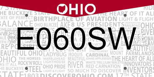 E060SW Ohio License Plate