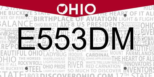 E553DM Ohio License Plate
