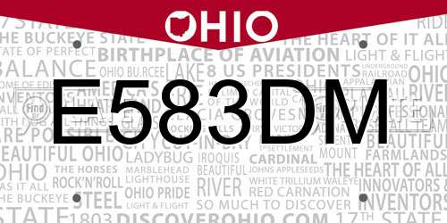 E583DM Ohio License Plate