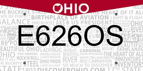 E626OS Ohio License Plate