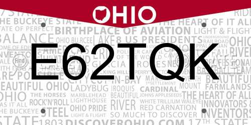 E62TQK Ohio License Plate