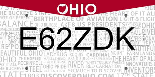 E62ZDK Ohio License Plate