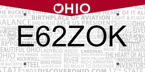 E62ZOK Ohio License Plate
