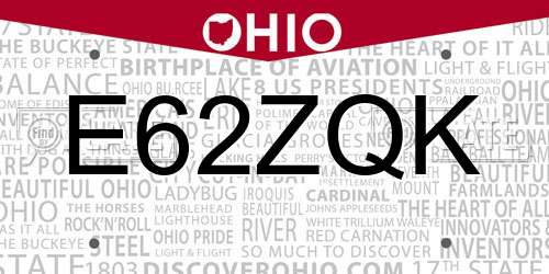 E62ZQK Ohio License Plate