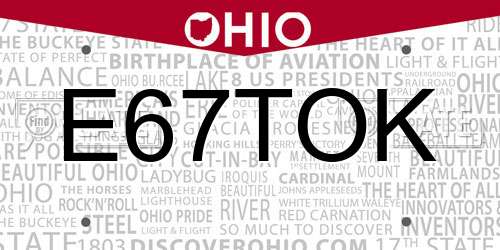 E67TOK Ohio License Plate