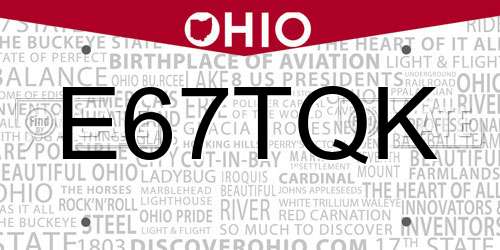 E67TQK Ohio License Plate