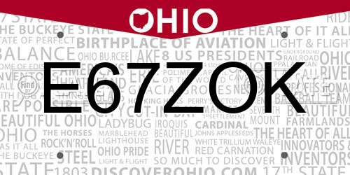 E67ZOK Ohio License Plate