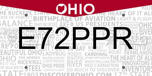 E72PPR Ohio License Plate