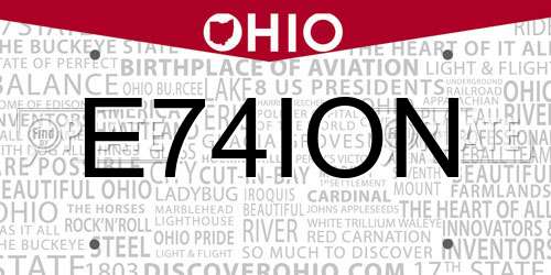 E74ION Ohio License Plate