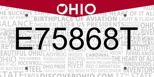 E75868T Ohio License Plate