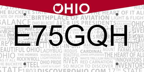E75GQH Ohio License Plate