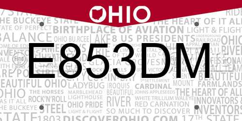 E853DM Ohio License Plate