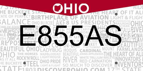 E855AS Ohio License Plate