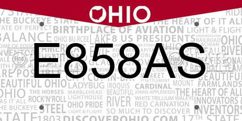E858AS Ohio License Plate