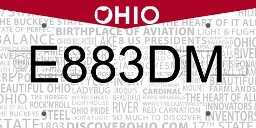 E883DM Ohio License Plate