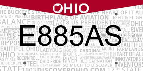 E885AS Ohio License Plate