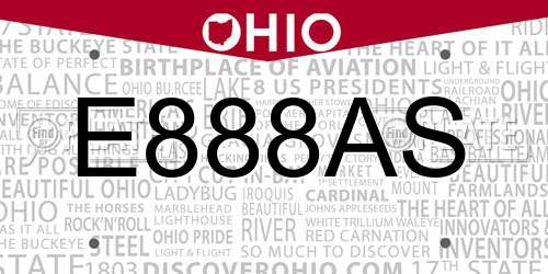 E888AS Ohio License Plate