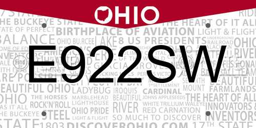 E922SW Ohio License Plate