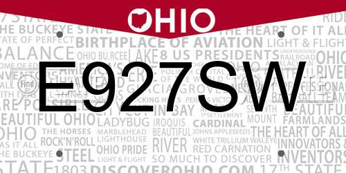 E927SW Ohio License Plate