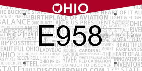E958 Ohio License Plate