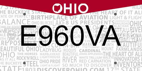 E960VA Ohio License Plate