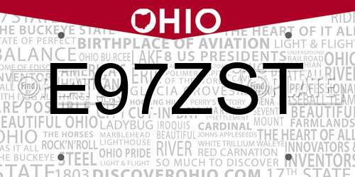 E97ZST Ohio License Plate