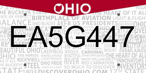 EA5G447 Ohio License Plate