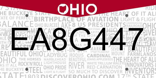 EA8G447 Ohio License Plate