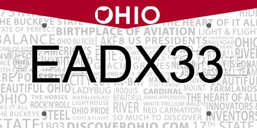 EADX33 Ohio License Plate