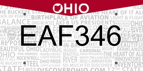 EAF346 Ohio License Plate