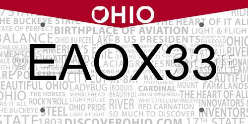 EAOX33 Ohio License Plate