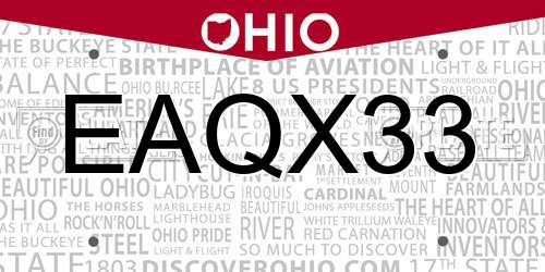 EAQX33 Ohio License Plate