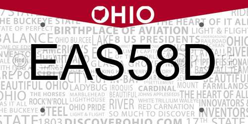 EAS58D Ohio License Plate