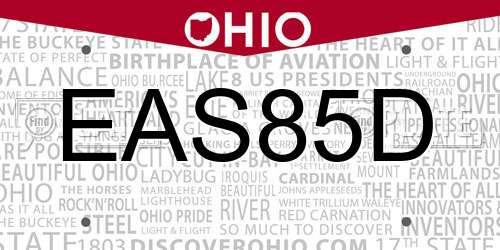EAS85D Ohio License Plate