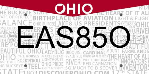EAS85O Ohio License Plate