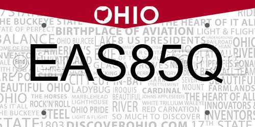 EAS85Q Ohio License Plate