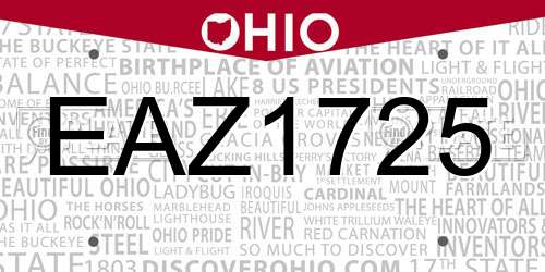 EAZ1725 Ohio License Plate