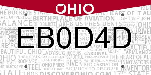EB0D4D Ohio License Plate