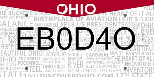 EB0D4O Ohio License Plate