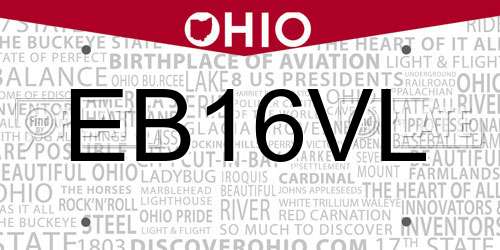 EB16VL Ohio License Plate