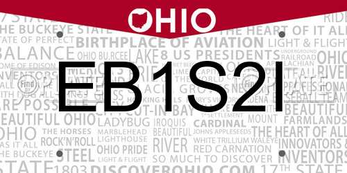 EB1S2I Ohio License Plate