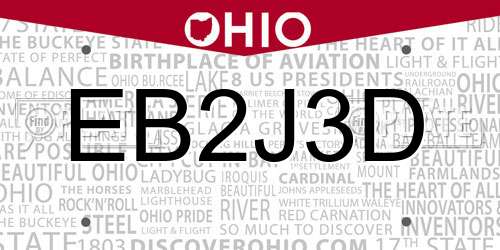 EB2J3D Ohio License Plate