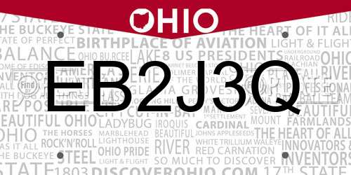 EB2J3Q Ohio License Plate