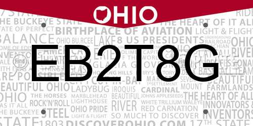 EB2T8G Ohio License Plate