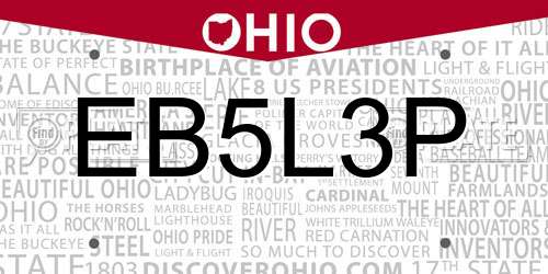 EB5L3P Ohio License Plate