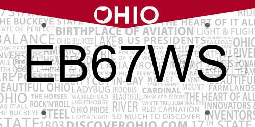 EB67WS Ohio License Plate