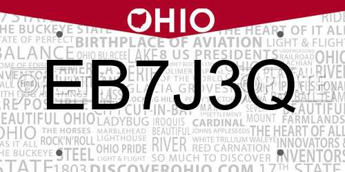 EB7J3Q Ohio License Plate