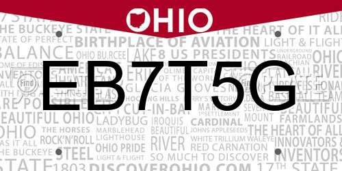 EB7T5G Ohio License Plate